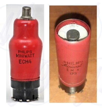 Fig. 17 – Valvole Philips Miniwatt tipo ECH4 e occhio magico EM4
